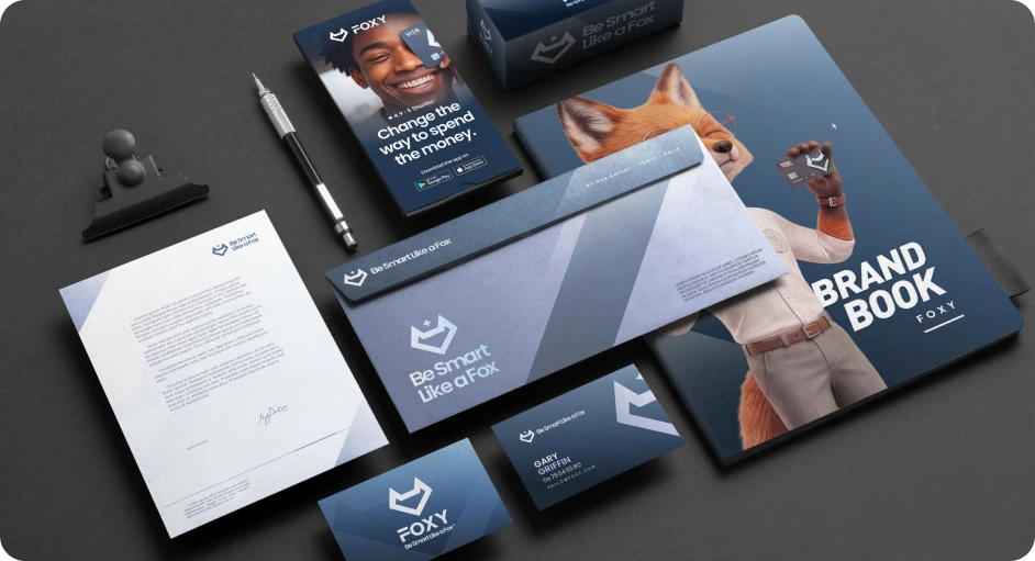 Brand book Foxy : papeterie, packaging et mascotte