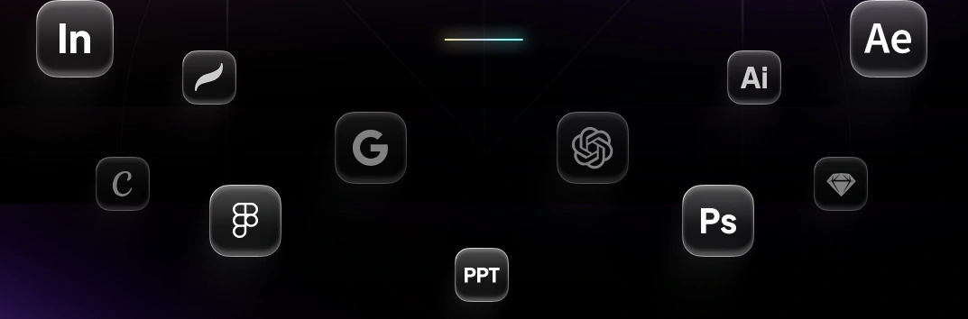 Outils créatifs : InDesign, Sketch, Procreate, Figma, ChatGPT, Illustrator, Photoshop, After Effects