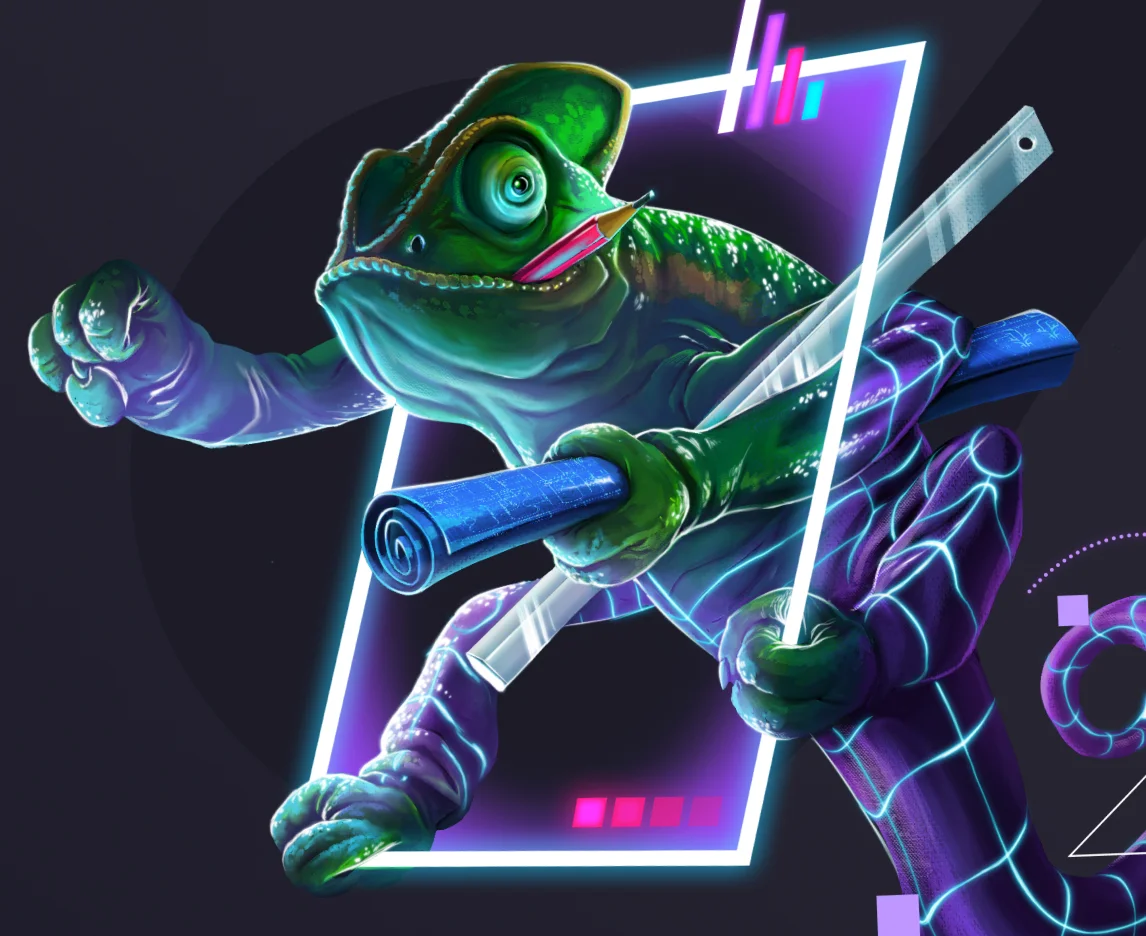 Illustration digitale néon d’un caméléon